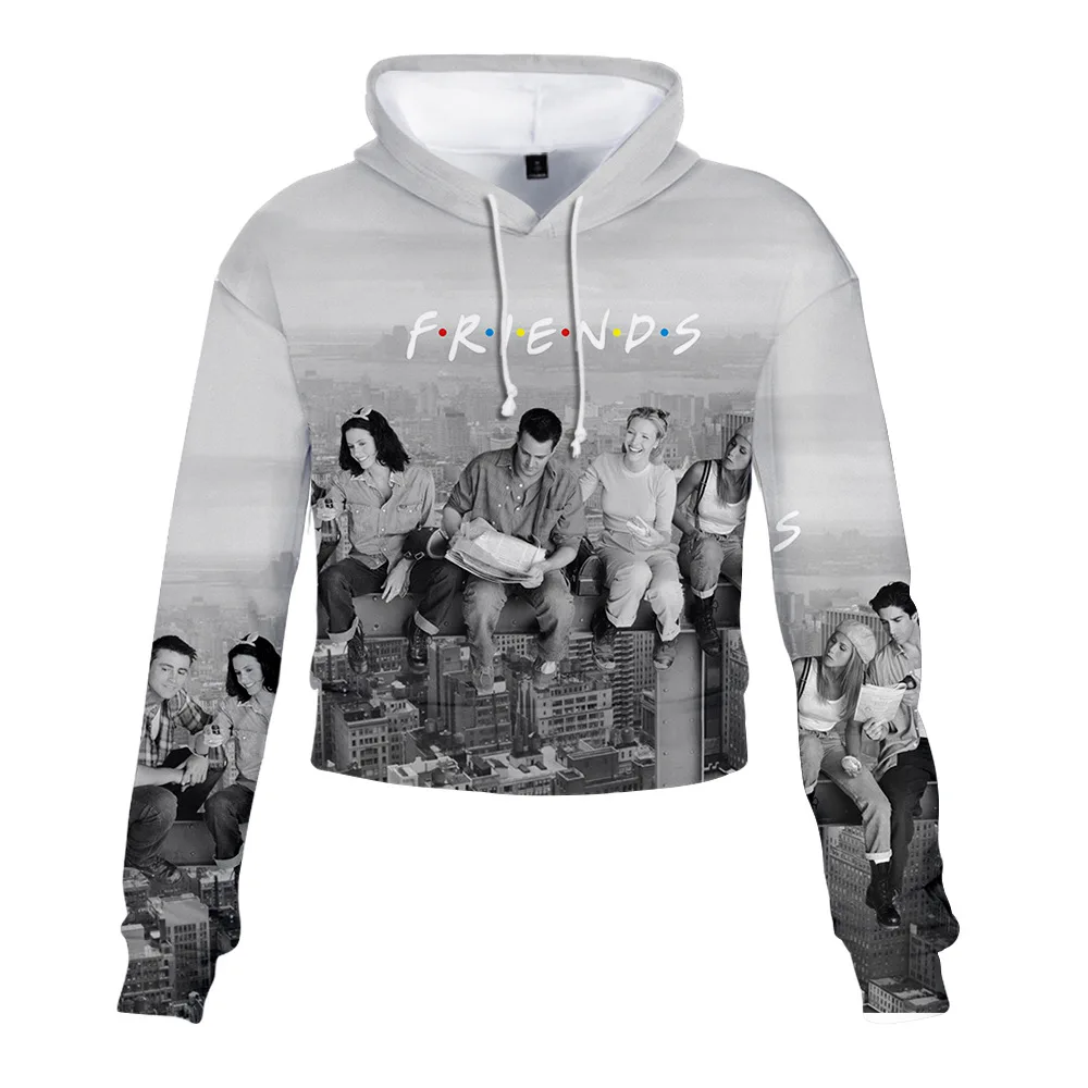 Модный принт толстовка с капюшоном для друзей sweashirts женский укороченный топ рубашка Harajuku Горячая одежда толстовки с длинными рукавами пуловер Одежда