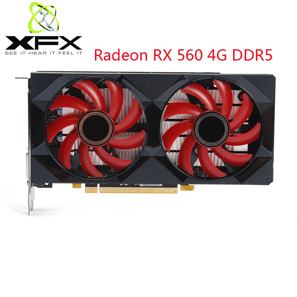 Видеокарты XFX Radeon RX 560, 4 ГБ DDR5, игровые пк, видеокарты GPU 128 бит, RX 560, настольные видеокарты, компьютерный геймер, используемая видеокарта AMD