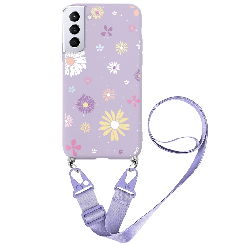 silicone case samsung For Samsung Galaxy S22 Plus Ultra 5G Flower Lanyard Necklace Chain Cord Cases For Samsung Galaxy S22 Plus Strap Rope Fundas Bags samsung cute phone cover Cases For Samsung