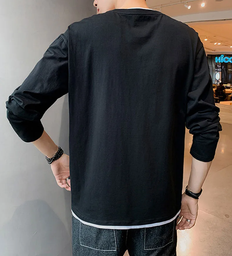 Весенне осенняя мужская футболка с длинным рукавом круглый вырез повседневный