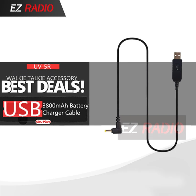 Charger Cable USB Зарядное устройство кабель для BAOFENG UV-5R UV-5RA UV-5RE увеличить 3800 мА/ч, UV-82 Батарея usb-кабель Baofeng UV 5R Батарея зарядный кабель - Цвет: Charger Cable