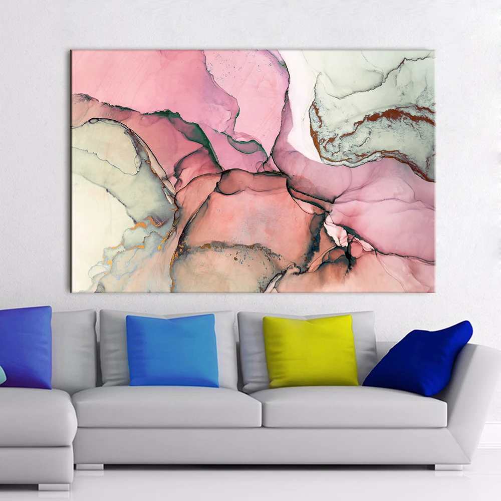 

Nordic Pink Marble Scandinavian Poster Modern Abstract Canvas Painting Wall Art Print Pictures for Living Room Home Decor