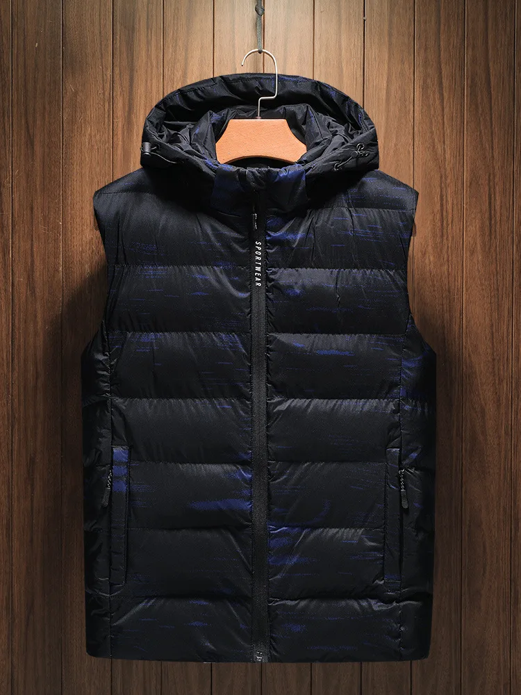 Black Blue Мужская жилетка больших размеров L-6XL зимняя мужская жилетка с капюшоном модный теплый жилет с хлопковой подкладкой жилет куртка-безрукавка верхняя одежда VT-249 - Цвет: Black Blue