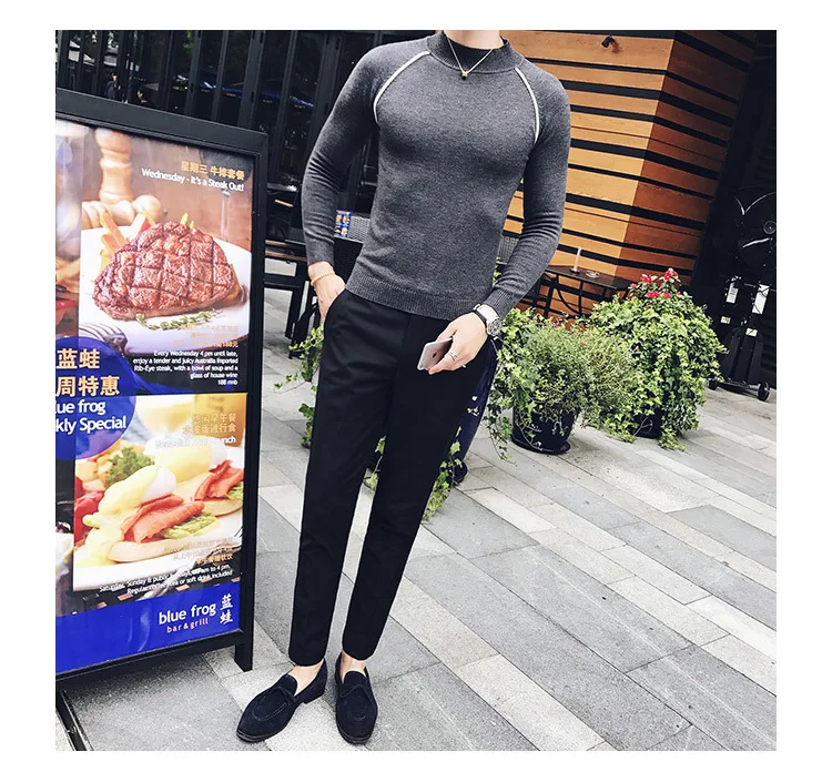 4 цвета контрастная окантовка sueter hombre slim fit полуводолазка пуловер для мужчин Vetement Homme trui heren коричневый slim fit