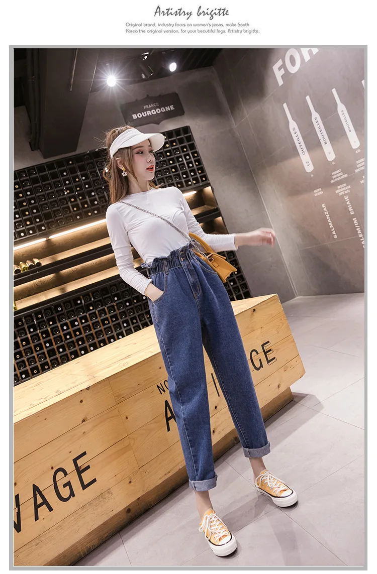 Photo Shoot Autumn And Winter New Style High-waisted Loose-Fit Flounced Large Size Dress 200 Jeans Trousers Women's