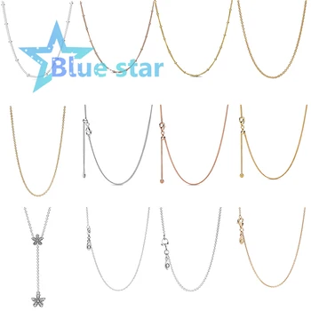 

Bule Star 100% 925 Sterling Silver pandoras1：1 Necklace Beaded Curb Chain Dazzling Daisies Basic charm Necklace