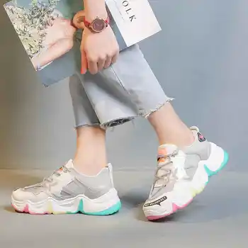 

2020 New Air Mesh Women's Summer Footwear Outdoor Platform Sneakers Lace Up Tennis Shoes Breathable Women Shoes Casual Flats X35
