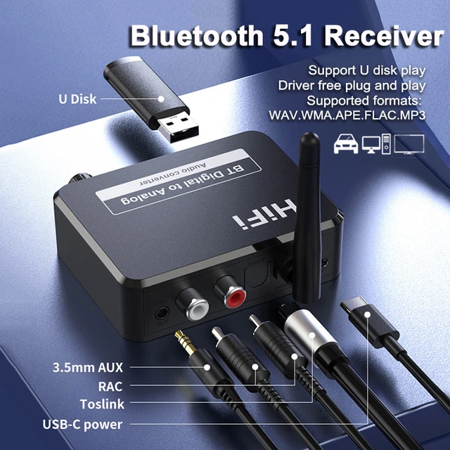 2 in1 dac bluetooth 5,1 empfänger digitaler optischer faser analoger audio  konverter 3,5mm aux rca u-disk stereo multifunktion adadper - AliExpress