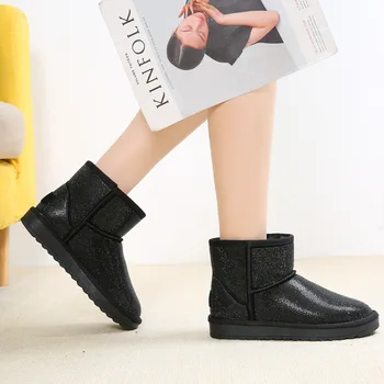 

YourSeason Warm Ladies Winter Snow Boots Genuine Leather New 2020 Round Toe Flat With Sewing Female Concise Ankle Platform Shoes