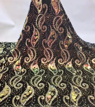 

Hot Sale Velvet Lace Fabric 2019 High Quality African Lace Fabric with Sequins French Lace Fabric for Evening Dress