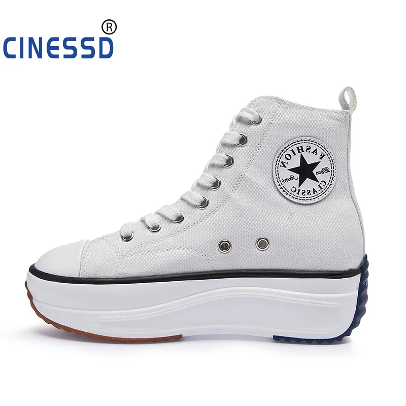 

Canvas Retro High Top Increased Sneakers Shoes Women Flats Thick Bottom Sneakers Walking Shoes Lace Up Outdoor Women's Shoes