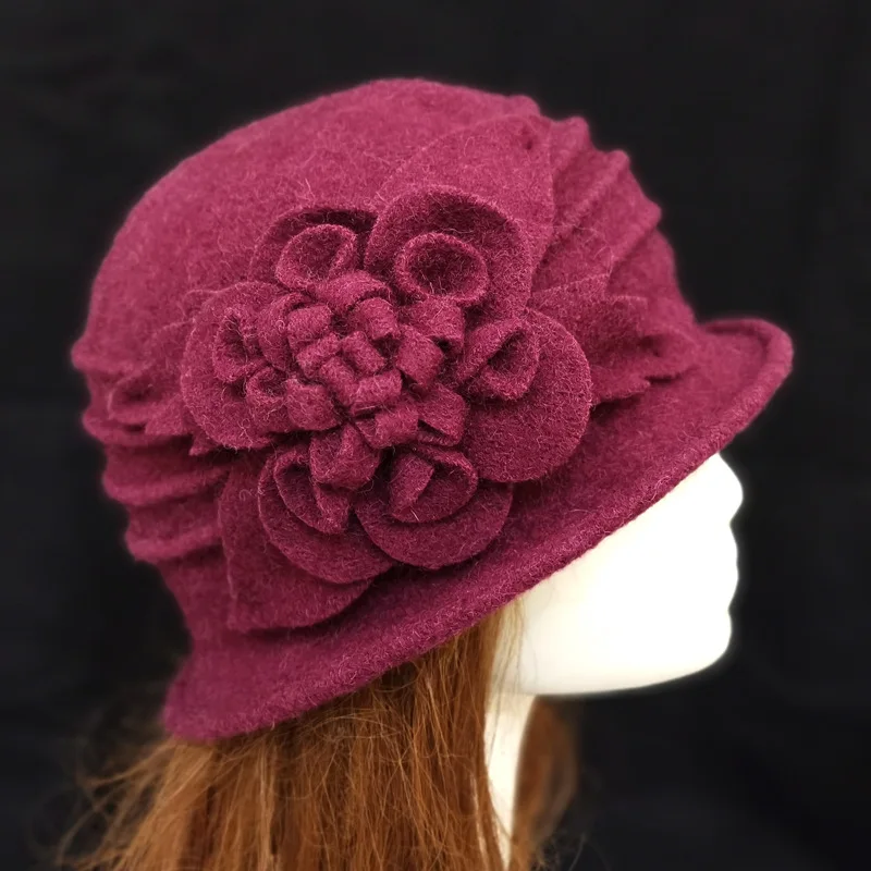 

2021 Winter Hats For Women Wool Hat Autumn Ladies Floppy Fedora Hat Floral Dome Bucket Hats Mom Warm Cap Chapeau Femme Cap
