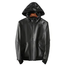 Мужская кожаная куртка с капюшоном из овчины, куртка из натуральной кожи, мужская куртка-бомбер высокого качества, Chaqueta Cuero Hombre KJ2169