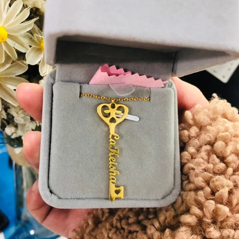Collar personalizado con nombre de llave para Mujer, Collares con