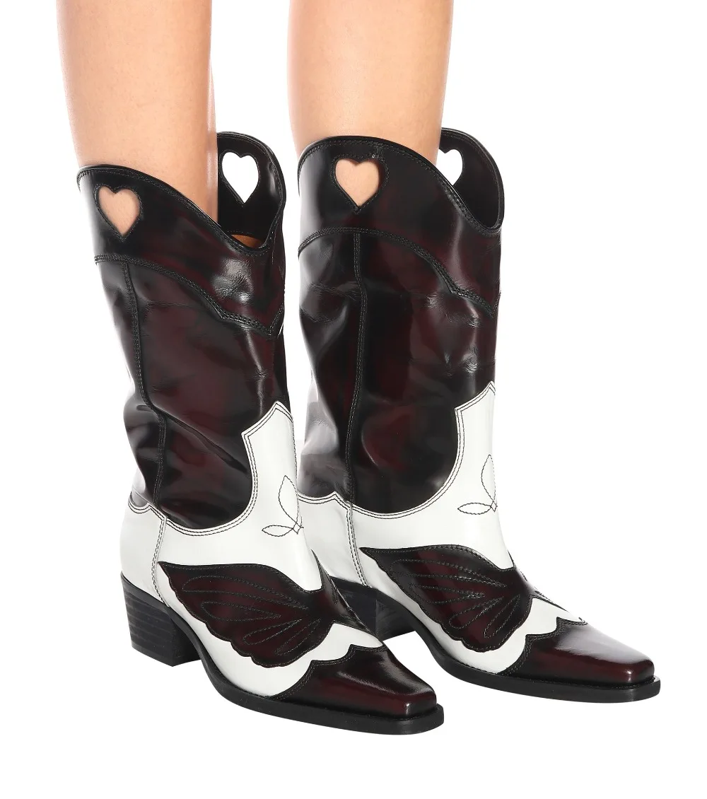 Disemino cuero genuino rodilla botas altas для женщин bordado mariposa motocicleta botas puntiagudas tobillo fresco botas