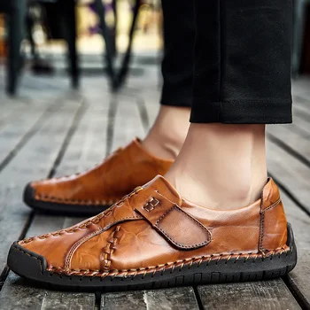 

New Spring Autumn Fashion Casual Mocassin Flats Cowhide Genuine Leather Loafers For Men Outdoor Driving Shoes Plus Size