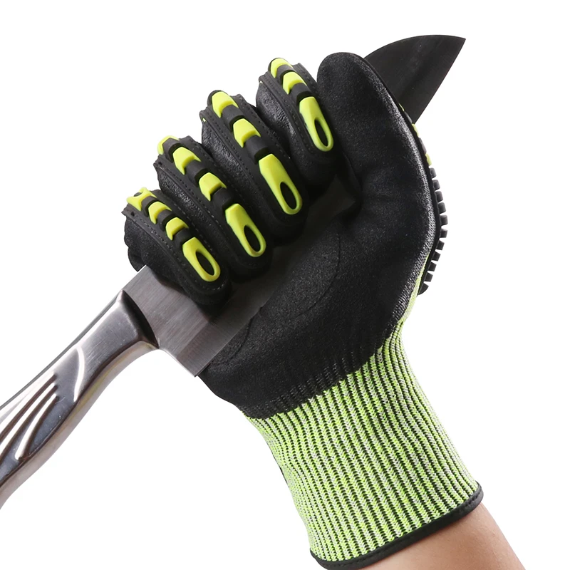 Anti Impact Gloves Anti Vibration oil-proof GMG Yellow HPPE GMG TPR Safety Work Gloves Cut Resistant Gloves