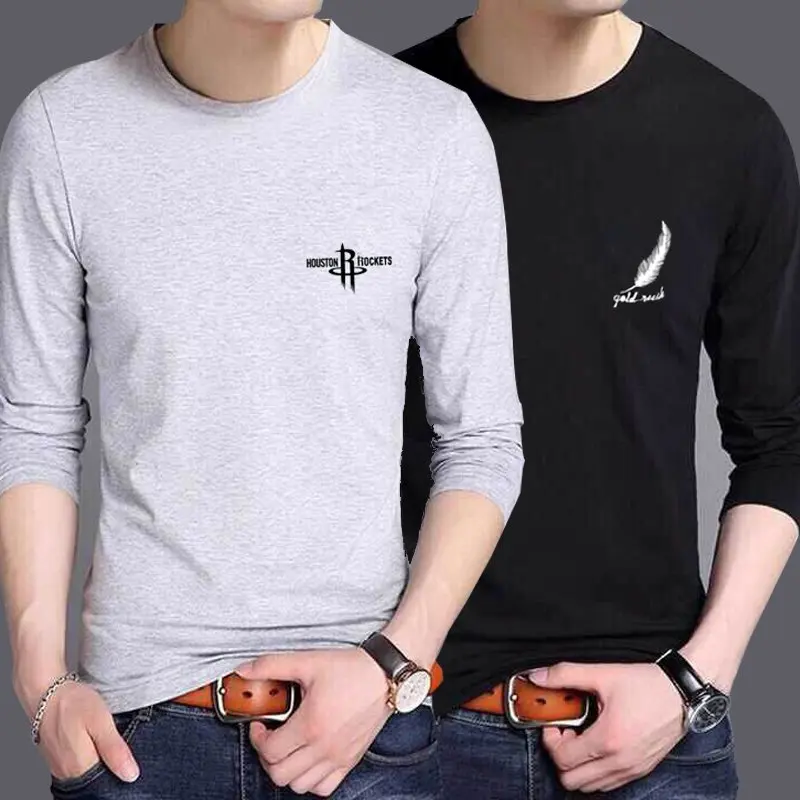 Большой размер хлопковая футболка весна/осень модная мужская Мужская с длинным