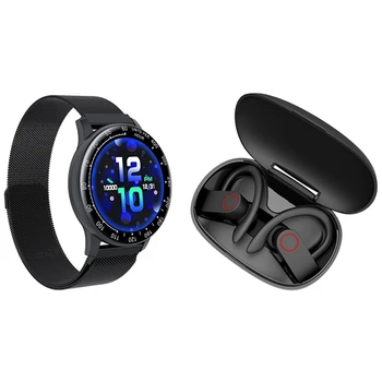 

1 Pair Wireless Earphone Bluetooth Sport Headphone Noise Cancelling & 1Pcs Smart Watch with Heart Rate Monitor