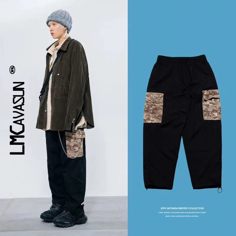 

LMCAVASUN Japanese Oversized Ankle-length Pants Men and Women Retro Letters Pockets Causel Nine Cents Trousers Japan Style Pants
