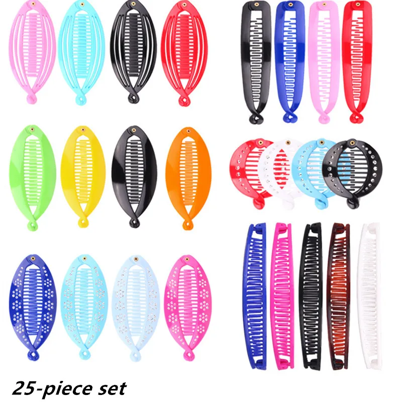 

25-piece Set of European and American Style Ladies Color Plate Hair Plastic Banana Clip Fish Clip Hairpin