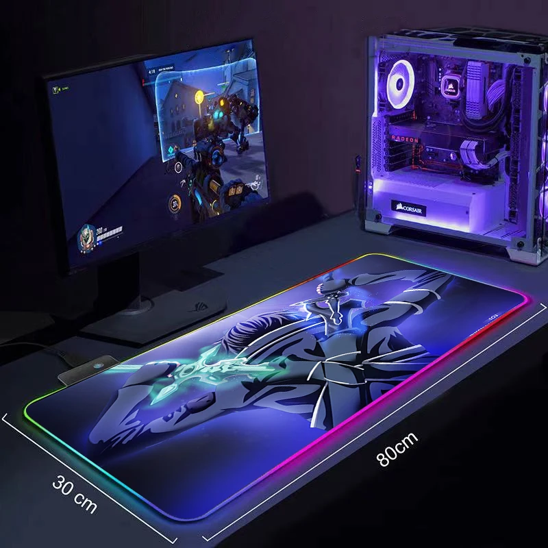 Anime Gaming RGB MousePad Large Locking Edge Speed Game Gamer LED Mouse Pad Soft Laptop Notebook Mat for Animation Sword realm
