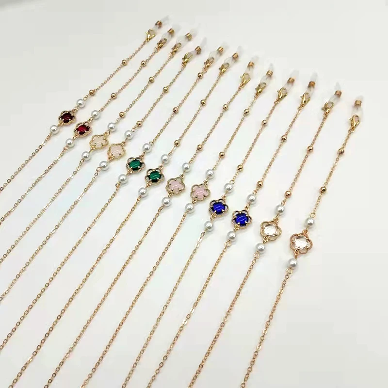 Eyeglasses Chain Round Crystal Flower Charm Beaded Chain Eyewear Retainer Sunglass Holder Strap Women Sweater Necklace - 2
