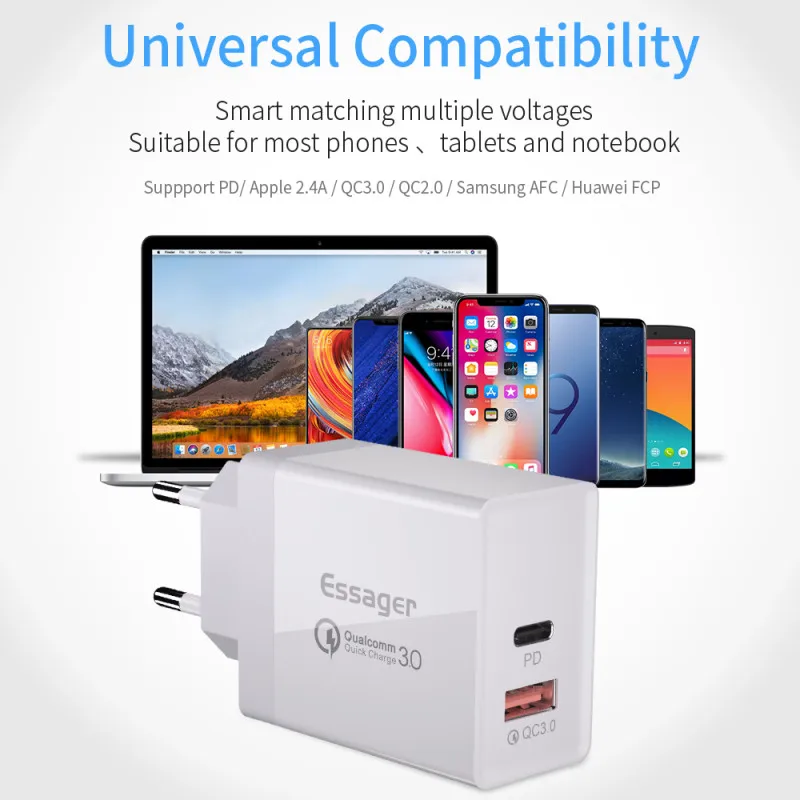 Двухпортовое быстрое зарядное устройство type-C PD+ QC3.0 Быстрая зарядка настенное зарядное устройство для телефона 36 Вт Быстрая зарядка 3,0 USB зарядное устройство с европейской вилкой для телефона