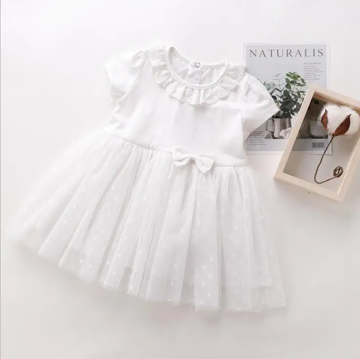 Новинка г.; летние хлопковые белые платья с бантом для маленьких девочек; милая одежда принцессы для девочек; 5 шт/лот;