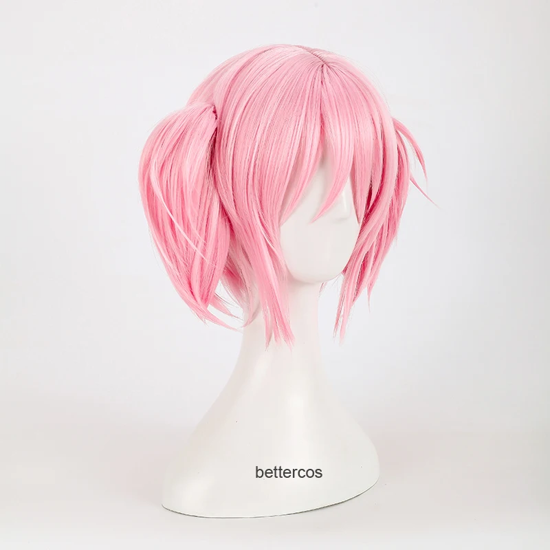 Puella Magi Madoka Magica Madoka Kaname Cosplay Wigs Pink Short 2 Clip Ponytails Heat Resistant Synthetic Hair Wig + Wig Cap anime halloween costumes