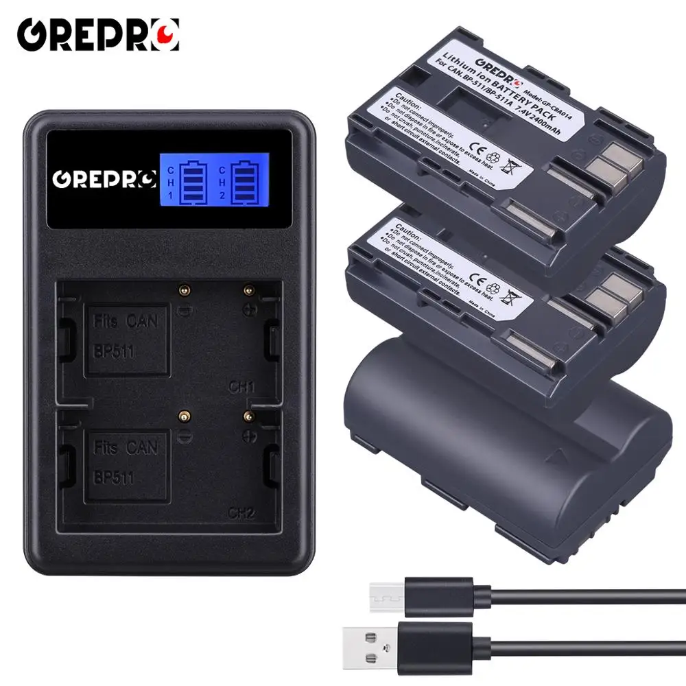 2400 мА/ч, BP-511A BP-511 BP 511 BP511 BP511A Батарея+ ЖК-дисплей USB Зарядное устройство для цифровой однообъективной зеркальной камеры Canon EOS 40D 300D 5D 20D 30D 50D 10D G6 G5 G3 G2 G1 - Цвет: 3B with charger