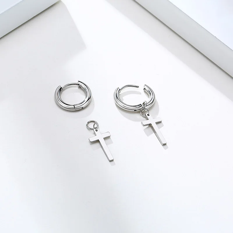 Stainless Steel Earring with Cross Charm for Guys Men's Jewelry - Image 4