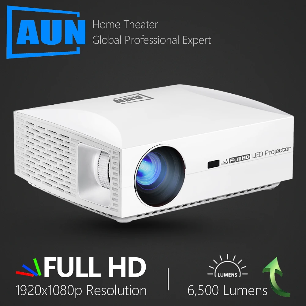AUN completo HD proyector F30UP... 1920x1080P Android 6,0 (2G + 16G) WIFI, MINI proyector LED para cine en casa, soporte para vídeo 4K Beamer - 1