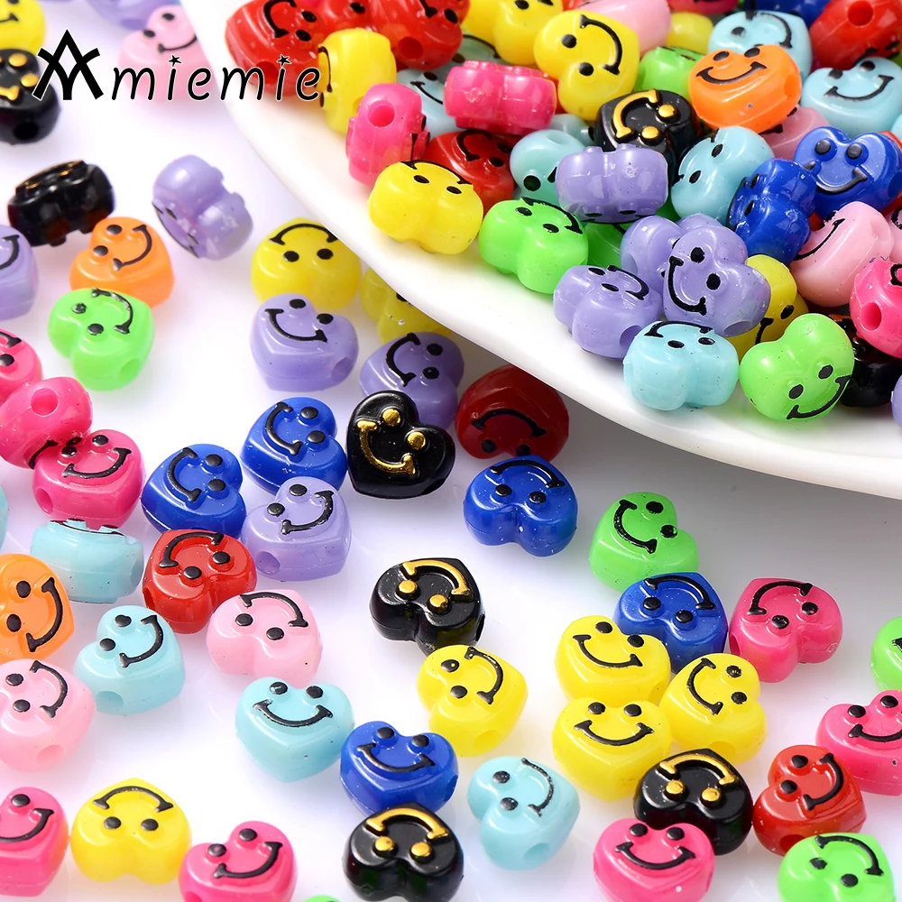 50pcs Flower Smiley Acrylic Beads Multicolor Heart Spacer Beads For