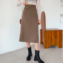 Женская однотонная длинная юбка с высокой талией, модная винтажная Женская коричневая юбка, сексуальная юбка-посылка, Faldas Jupe Femme Saia