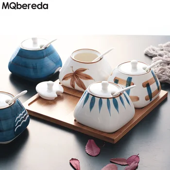 

Japanese Creative Kitchen Storage Jars 300ML Spices Cans Set Ceramic Household Oil Salt Cans Seasoning Pot Cans Container