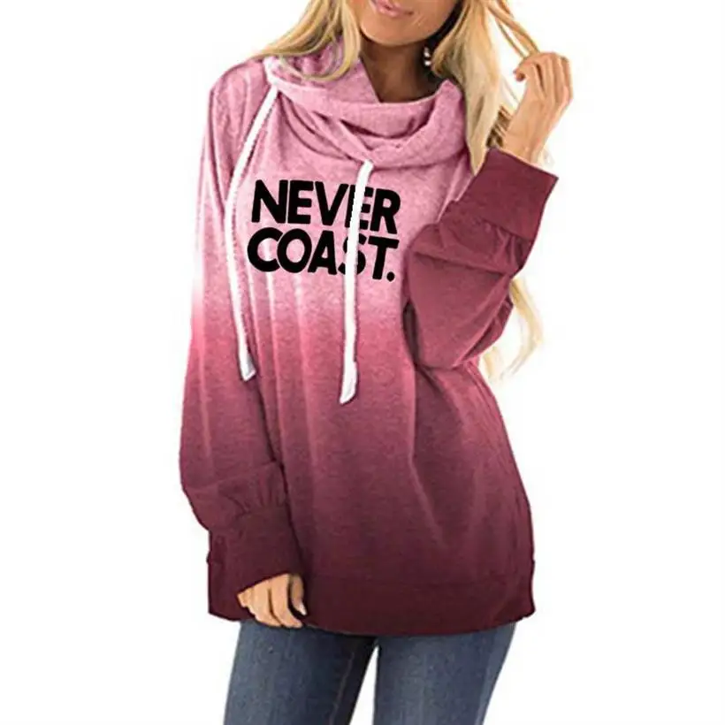 Never Coast с буквенным принтом, градиентный пуловер, худи, худи для женщин, толстовки, топы, Kawaii, толстовка Femmes, худи, хлопковые карманы - Цвет: Red