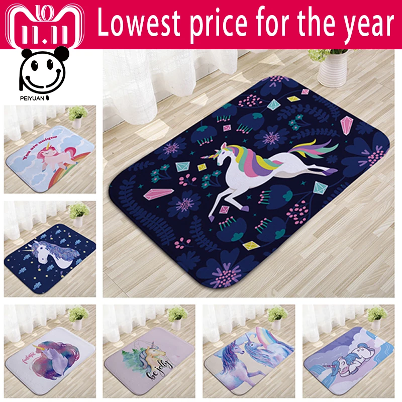 Cute Dream Unicorn Velvet Rug Mat Kids Floor Carpet Bedroom Bay Window Seat Pad Bathroom Mats Anti Slip 17 Colors Available | Дом и сад