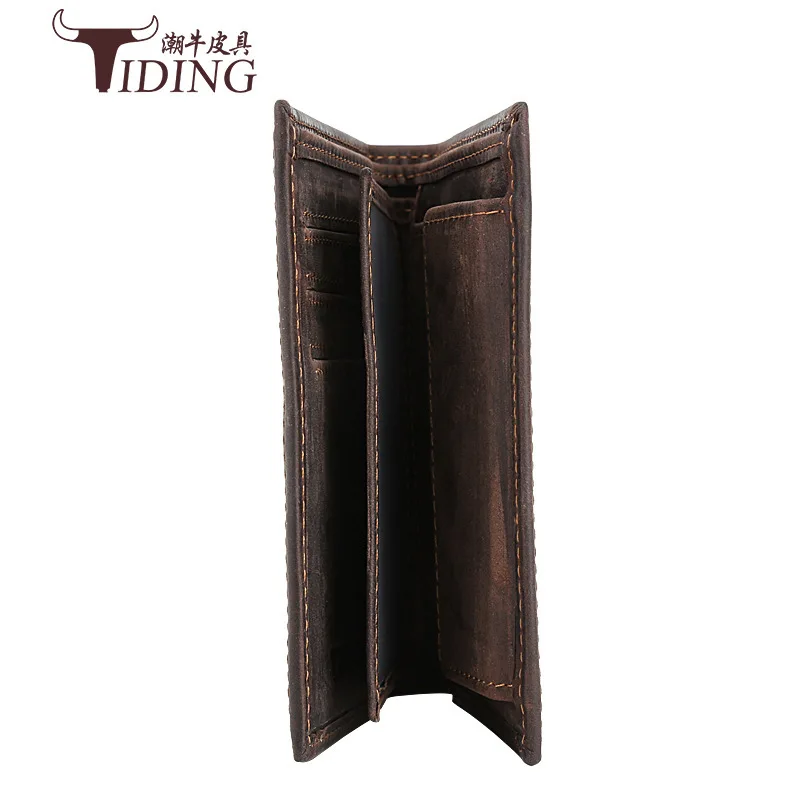 

Tiding Men's Genuine Leather Cowhide Verticle with Coin Pocket Driver's License Wallet Horse Leather Multi-functional Large Leat