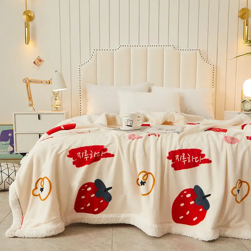 Doublelayer Thick Soft Sleeping Blanket Flannel Fabric Bed Quilt In