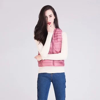 

Plus Size 3XL Winter Jacket Solid Pink Overcoat Lady Sleeveless Short Duck Down Coat Winter Warm Lightweight Outwear Jacket
