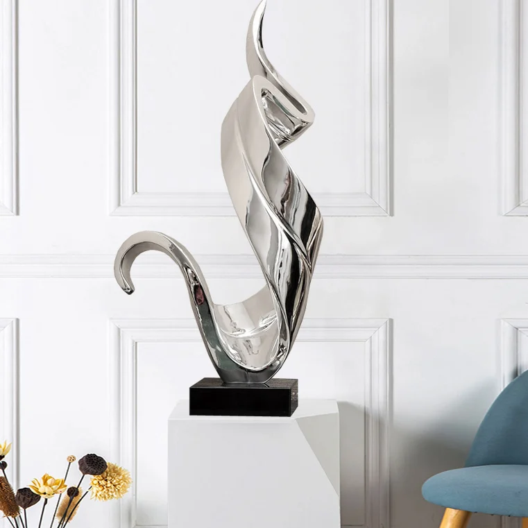 

Plating Gold Silver Abstract Flowing Ribbon Art Decor Resin Craft Sculpture Art Marble Modern Home Decoration Statue Ornament