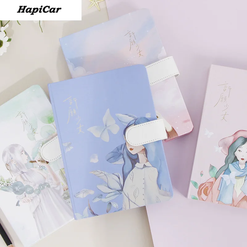 

A5 Cute Kawaii Girls Notebook Diary Pink Note Pad School Stationery Colorful Magnetic Buckle Note Book Notepads Stationery