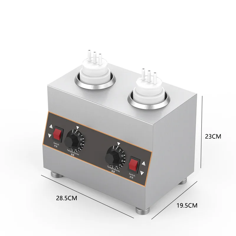 Commercial Electric Sauce Warmer - 320W, Temp Adjustable 30-85°C, Dual 650ml Bottles For Chocolate, Cheese, Fudge