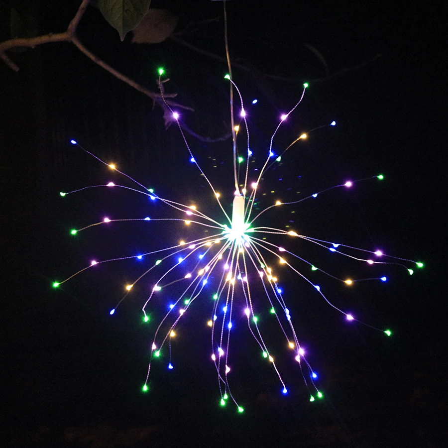 multicolor Remote Control Hanging Starburst String Lights 100-200leds DIY Firework Copper Fairy Garland Outdoor Christmas Decoration - Испускаемый цвет: multicolor