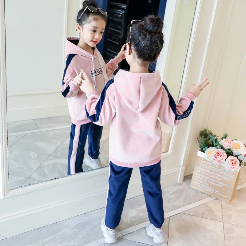 

Children Autumn & Winter Gold Velvet Set 2018 New Style Girls Korean-style Lettered Sable Fur Double-sided with Velvet Two-Piece