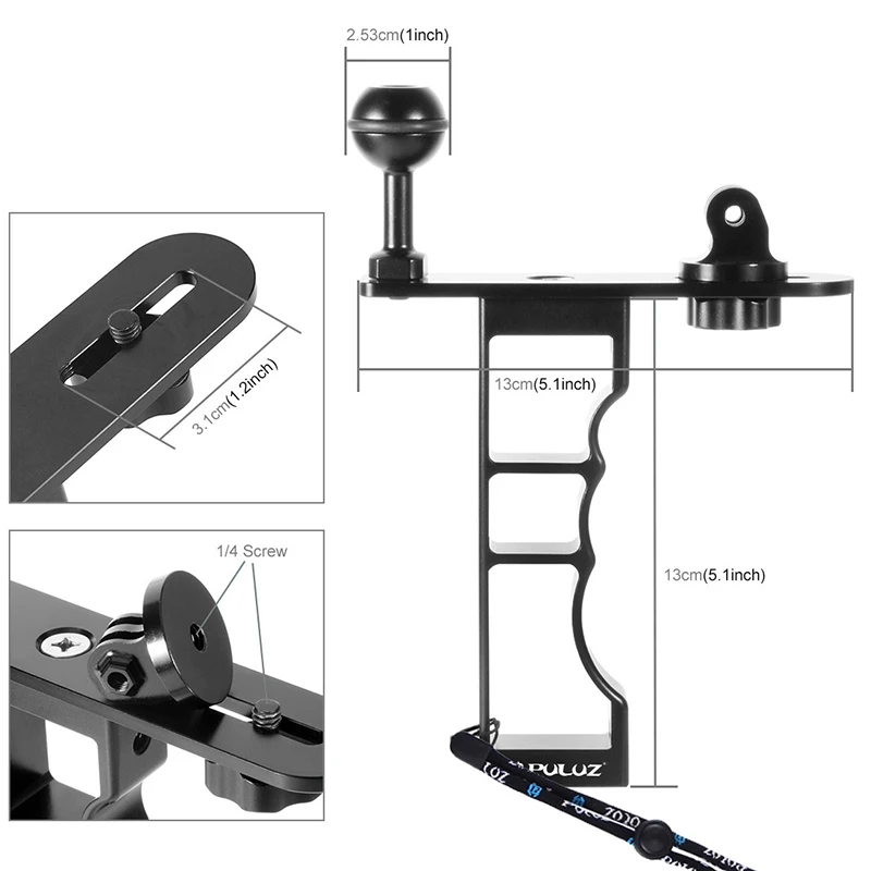 Single Hand Diving Photography Bracket Handheld CNC Aluminum Monopod with Ball Head For GoPro SJcam Yi DJI OSMO Action Cameras (5)