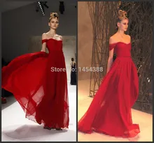 

free shipping abendkleider long 2019 Off the Shoulder Red Chiffon Prom Dresses Long Pleats and Ruffles Evening Dress Formal Gown