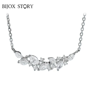 

BIJOX STORY 925 Sterling Silver Charm Necklace with AAA Zircon Gemstone Luxury Jewelry Pendant for Women Wedding Party Wholesale