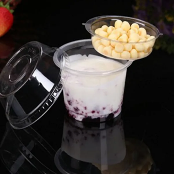 cup and lid1 50 шт 300 мл 12 унций одноразовые чашки для пудинга прозрачный лед крем желе салат толстый пластиковый стаканчик маленькая еда йогурт миска с крышкой - Цвет: cup and lid1